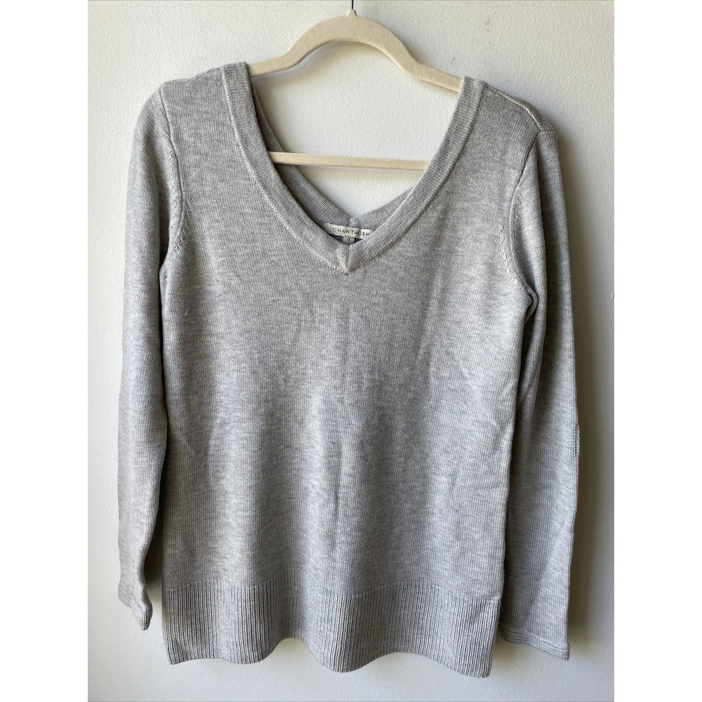 41 Hawthorn Sweater Womens XS Gray V-Neck Elbow Patch Pullover Knit Cozy Casual